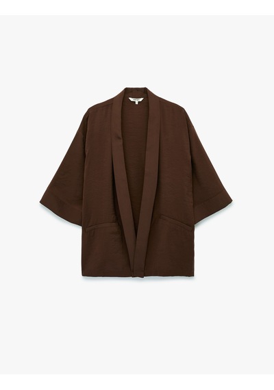 Koton Modal Kumaş Şal Yaka Cepli Uzun Kollu Kimono Ceket Kahverengi 6sak50042ew Kahve