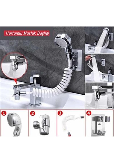 Buffer 2 İn 1 Spiral Hortumlu Ayarlanabilir Hareketli Banyo Mutfak Lavabo Musluk Duş Başlığı