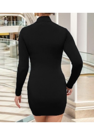 Asfstore Kadın Uzun Kol Sağ Belden Sol Etek Ucuna Doğru Hafif Çapraz Büzgülü Sandy Mini Boy Elbise Siyah