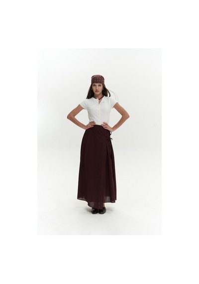 Mai Collection Mai Studios Co. Aida İp Detay Pileli Bordo Etek Bordo
