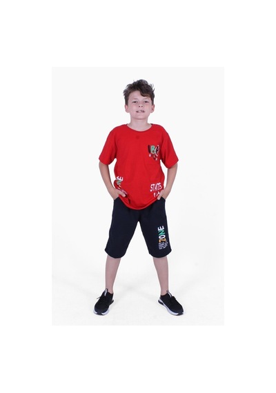 Fyk Kids Zone Yazı Baskılı Erkek Çocuk Yazlık Takım Kırmızı