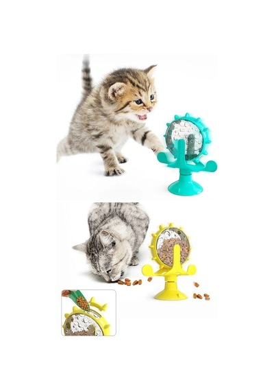 Biishe Vantuzlu Zilli İnteraktif Dönebilen Mama Kaplı Renkli Eğlenceli Eğitici Kedi Oyuncağı