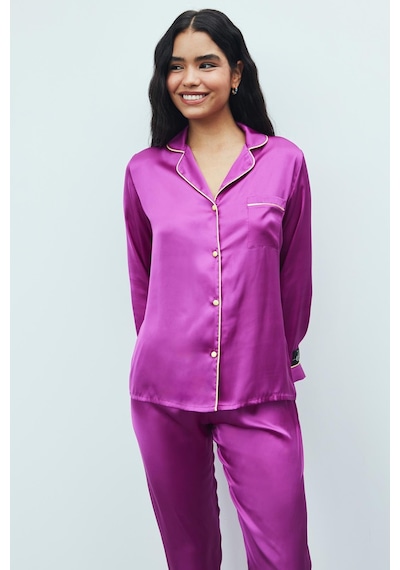 Amour Fuşya Uzun Saten Pijama Takımı Fuşya