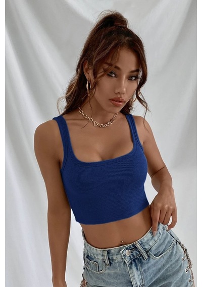 Najmaddin.com Beru Kadın Lacivert Kalın Askılı Crop Top Büstiyer