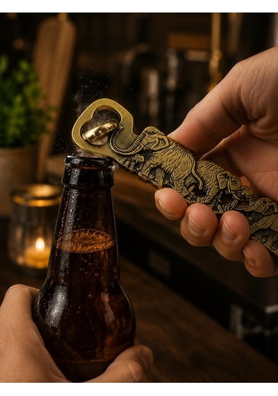 Açacak Metal Fil Desenli Şişe Açacağı 15 Cm Dekoratif Bronz