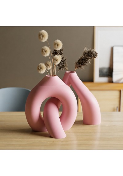 3d Baskı Interlocking Vazo - İç İçe Geçen Dekoratif Vazo-pembe Çok Renkli