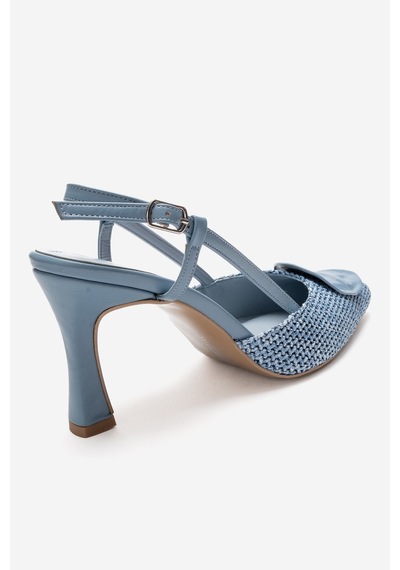 Luvishoes Levıa Mavi Hasır Dokulu Aksesuar Detaylı Kadın Topuklu Ayakkabı Mavi