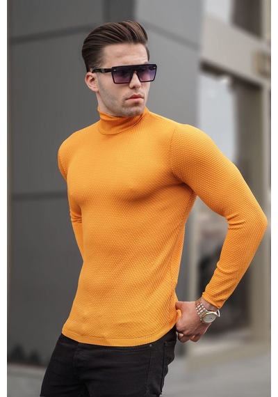 Madmext Hardal Balıkçı Yaka Erkek Triko Kazak 6306 Hardal