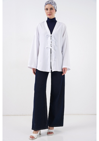Bigdart Keten Tesettür Kimono 5968 - Beyaz