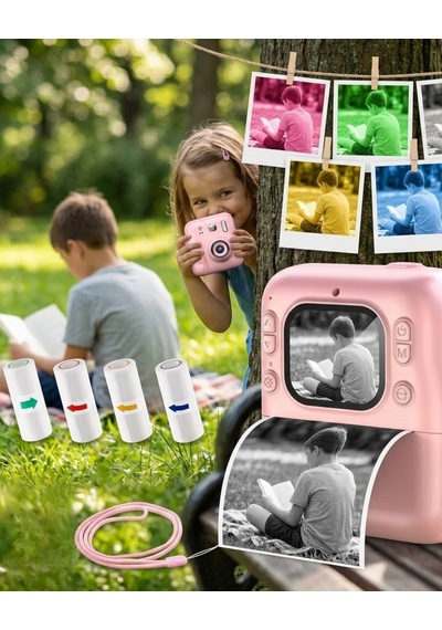 Mini Çocuk Kamerası Fotoğraf Video Çekim 4 Rulo Baskı Kağıdı Ve 5 Kalem li