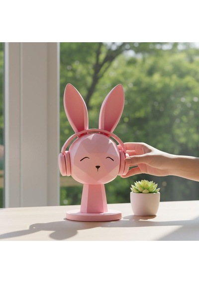 Happy3dworld Tavşan Figürlü Kulaklık Standı, 3d Baskı Kawaii Masaüstü Dekor