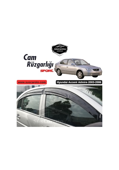 Hyundai Accent Admire 2003-2006 Uyumlu Mugen Cam Rüzgarlığı Seti Piano Black 4'lü İthal 00 Şüscaroto Aksesuar