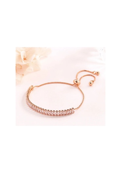 Baget Rose Gold Altın Renkli Zirkon Taşlı Asansörlü Şık Zarif Hediye Bileklik Beyaz