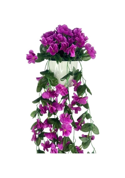 Yapay Çiçek Sarkan Lila Menekşe Krem Rengi Saksıda 4 Sarkan Dallı 70cm