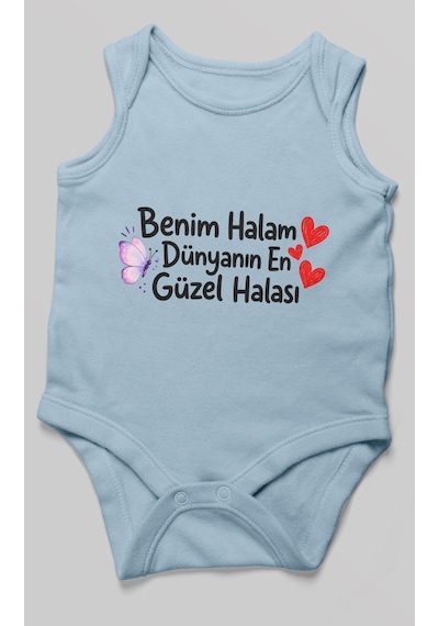 Morivokids Benim Halam Dünyanın En Güzel Halası Sıfır Kol Bebek Zıbını %100 Pamuk Bebe Mavisi