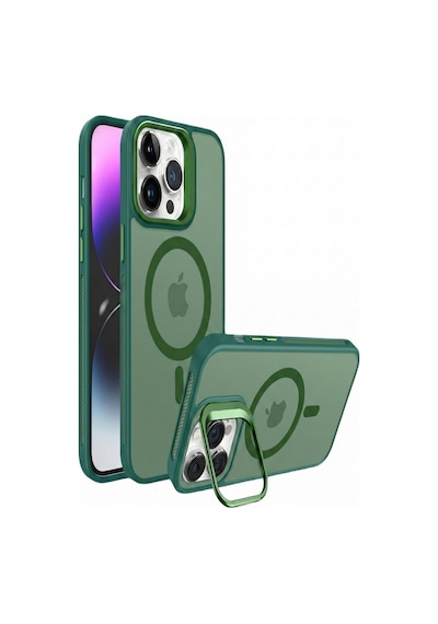 Apple Uyumlu iPhone 16 Pro Max Magsafe Stantlı Premium Kılıf Lens Yeşil