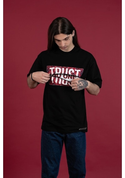 Oversize Bisiklet Yaka Baskılı Erkek Penye T-Shirt