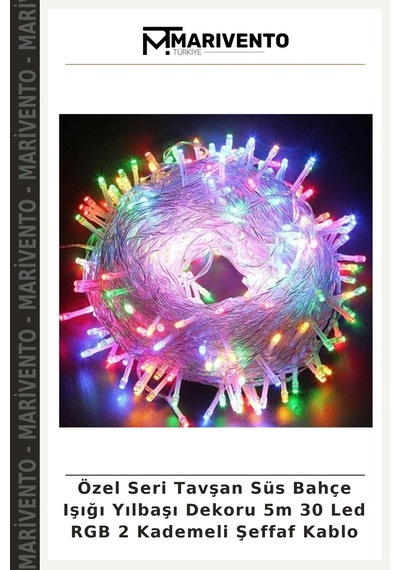 Özel Seri Tavşan Süs Bahçe Işığı Yılbaşı Dekoru 5m 30 Led Rgb 2 Kademeli Şeffaf Kablo