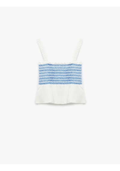 Koton Gipeli Brodeli Fisto Detaylı Kare Yaka Askılı Crop Bluz Ekru 5sak30085ew Ekru