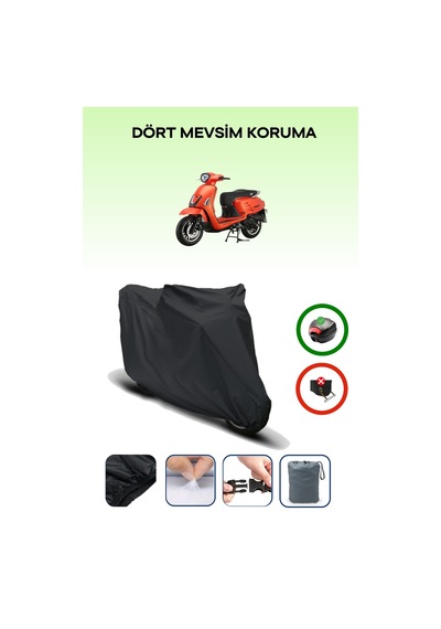 Siyah Arka Çanta Uyumlu Apachi True 50 Uyumlu Motosiklet Brandası Motor Örtüsü