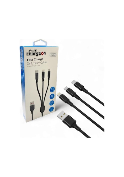 Chargeon Ch-55 Usb To Lightning + Type-c + Micro Usb Hızlı Şarj Kablosu 1.2mt 1