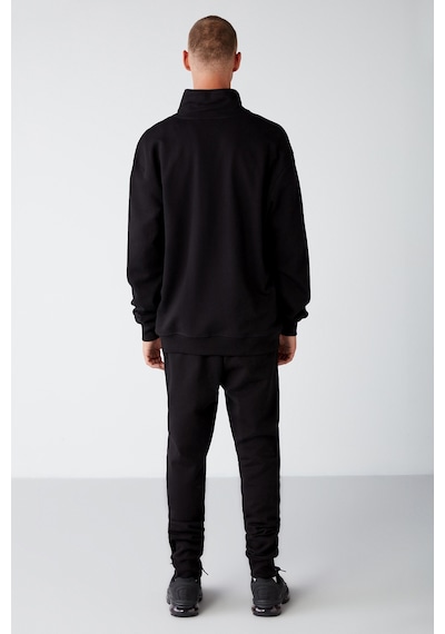 Grımelange Frame Erkek Yarım Fermuarlı Dik Yakalı Yumuşacık Kumaşlı Polarlı Regular Siyah Sweatshirt