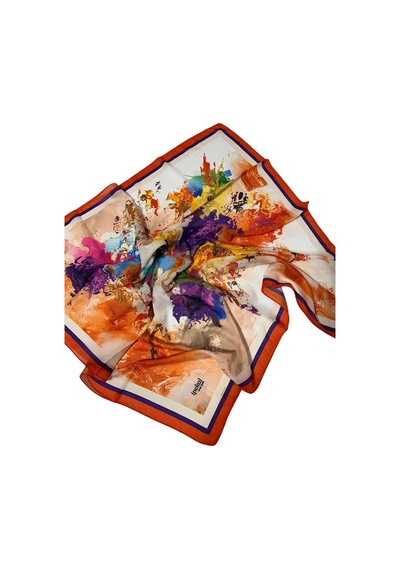 İpekal 90 X 90 İpek Vual İnce Eşarp - 04883 - 90 X 90 / Turuncu - Somon Turuncu - Somon