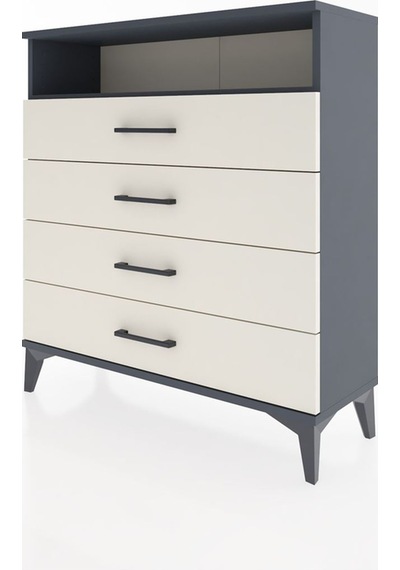 Arges Şifonyer Tek Raflı 4 Çekmeceli 88x30x96 Antrasit-aytaşı Antrasit