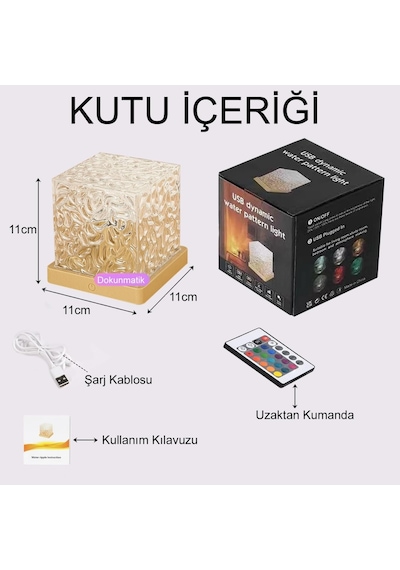 Kristal Kuzey Işıkları Okyanus Dalgası 16 Renk Projektör Dahili Pil Gece Lambası Kumandalı Doku Diğer