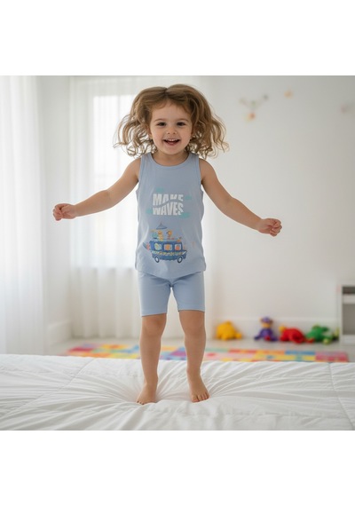 Bonbon Çocuk Baskılı Açık Mavi Renk 2'li Takım Cb1049
