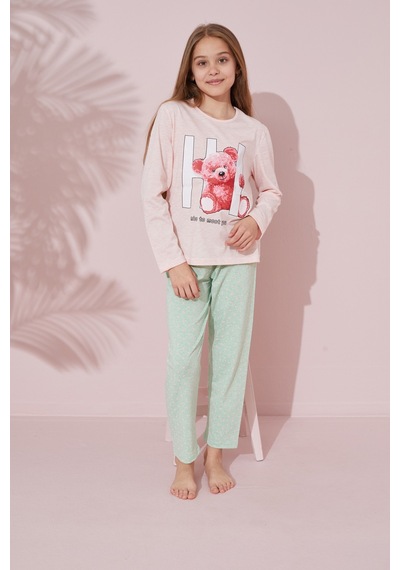 Siyah İnci Pamuklu Örme Pijama Takım 24241082 Pembe