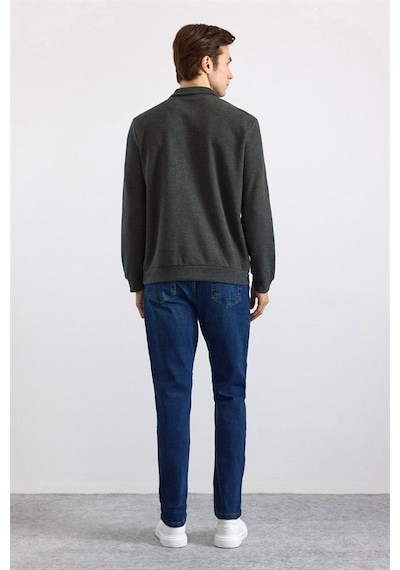 Süvari Haki Regular Düz Polo Yaka Sweatshirt Ssw2013700002-yh1