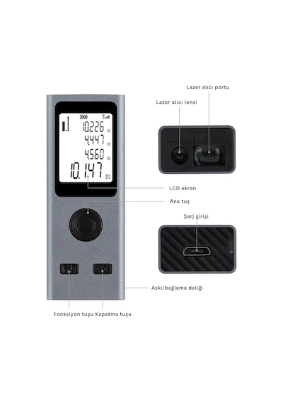 Shopytech Mini Usb Şarjlı Lazer Metre 50 M Dijital Mesafe Ölçer Alan/hacim Hesabı Pisagor Sürekli Öl 1 Adet