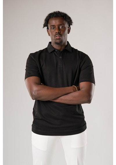 Fbi Regular Fit Dokulu Likralı Polo Yaka T-shirt Siyah