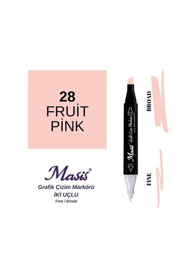 Çift Uçlu Marker Grafik Çizim Kalemi 28 Bejimsi Pembe