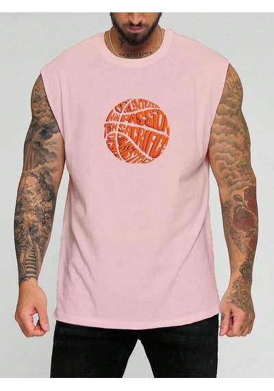 Basketbol Yopu Baskılı Kolsuz Tişört Pembe