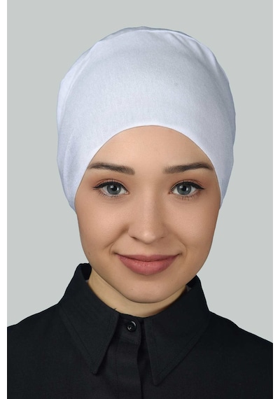 Altobeh Kadın Pratik Dikişsiz Bağcıklı Kaymayan Tesettür Penye Bone - Beyaz