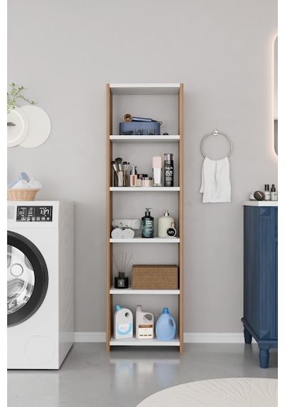 Alpaevmobilya Ahşap 5 Raflı 150 Cm Çok Amaçlı Açık Banyo Dolabı Düzenleyici Raf Ve Çamaşır Odası Dolabı Atlantik Çam - Beyaz Alpaevmobilya Ahşap 5 Raflı 150 Cm Çok Amaçlı Açık Banyo Dolabı Düzenleyici Raf Ve Çamaşır Odası Dolabı Atlantik Çam - Beyaz