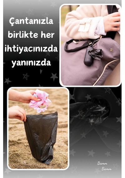 Bamm Bamm Çanta Boy Kirli Bebek Bezi Çöp Poşeti ve Taşıma Çantası (Siyah)