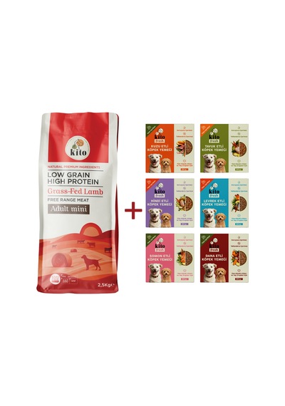 Kito Kuzu Etli Mini Irk Yetişkin Köpek Maması 2500 G + Kito Fresh Tanışma Paketi Köpek Yemeği 6'lı