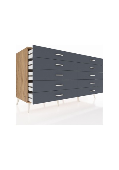 Kronos Konsol 10 Çekmeceli 176x59x99 Çam-çam/antrasit Çam-çam/antrasit