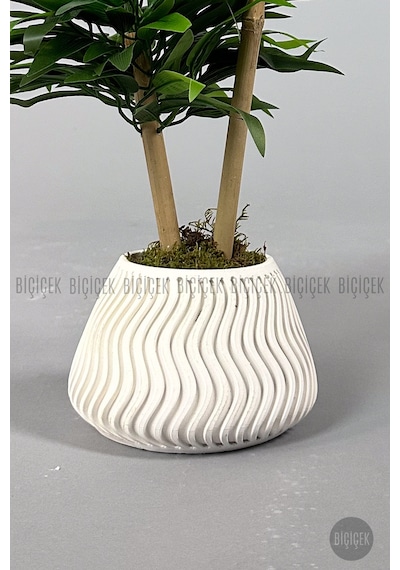 Yapay Bambu Ağacı 60cm Yoğun Yapraklı Spiral Saksıda Beyaz