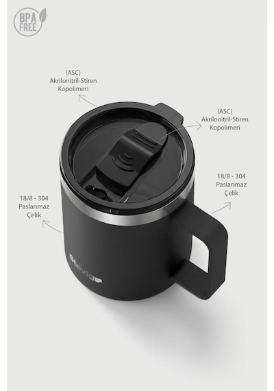 Stevig 1 Cap Daily Mug Kupa Çelik Termos 350 Ml Black St-265 Siyah