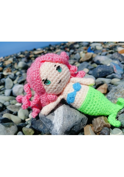 Deniz Kızı Perisi Amigurumi Örgü Oyuncak - Çocuk Hediye 12 Cm Pembe
