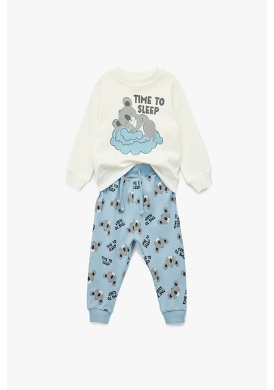 Koton Erkek Bebek Koala Baskılı Uzun Kollu Bisiklet Yaka Pamuklu 2'li Pijama Takımı Ekru