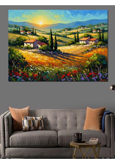 Ahşap Tablo Toscana Benzeri Köy Evi Manzarası