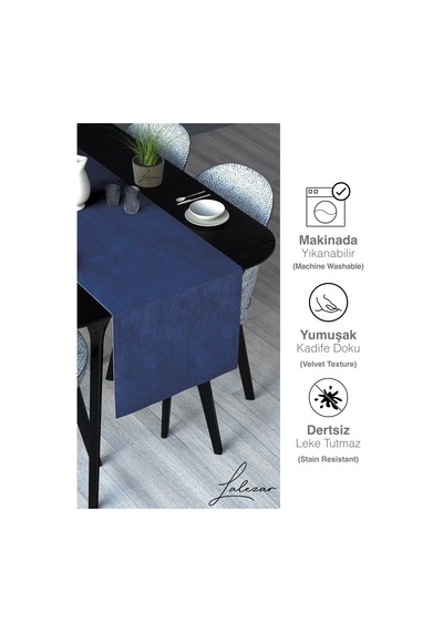 Kadife Efektli Marin Mavi Rengi Aura Serisi Runner 40 X 140 Marin Mavi