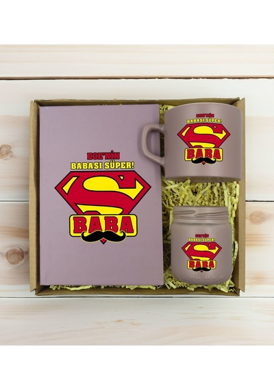 Bk Gift Kişiye Özel İsimli Dtf Baba Temalı Mat Gri Defter + Kahve Fincanı + Mum ye Seti-2
