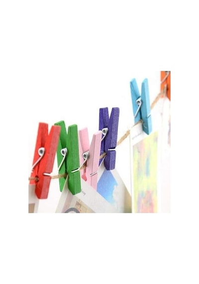 İpli Mini Mandal Seti - 50 Li Paket - Karışık Renkli Set Çok Renkli