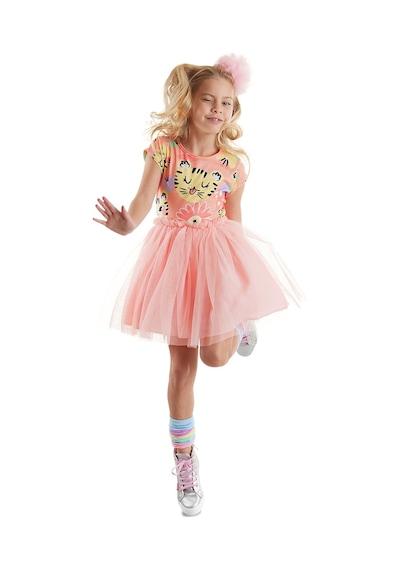 Denokids Leo Flower Kız Çocuk Tüllü Elbise Pembe